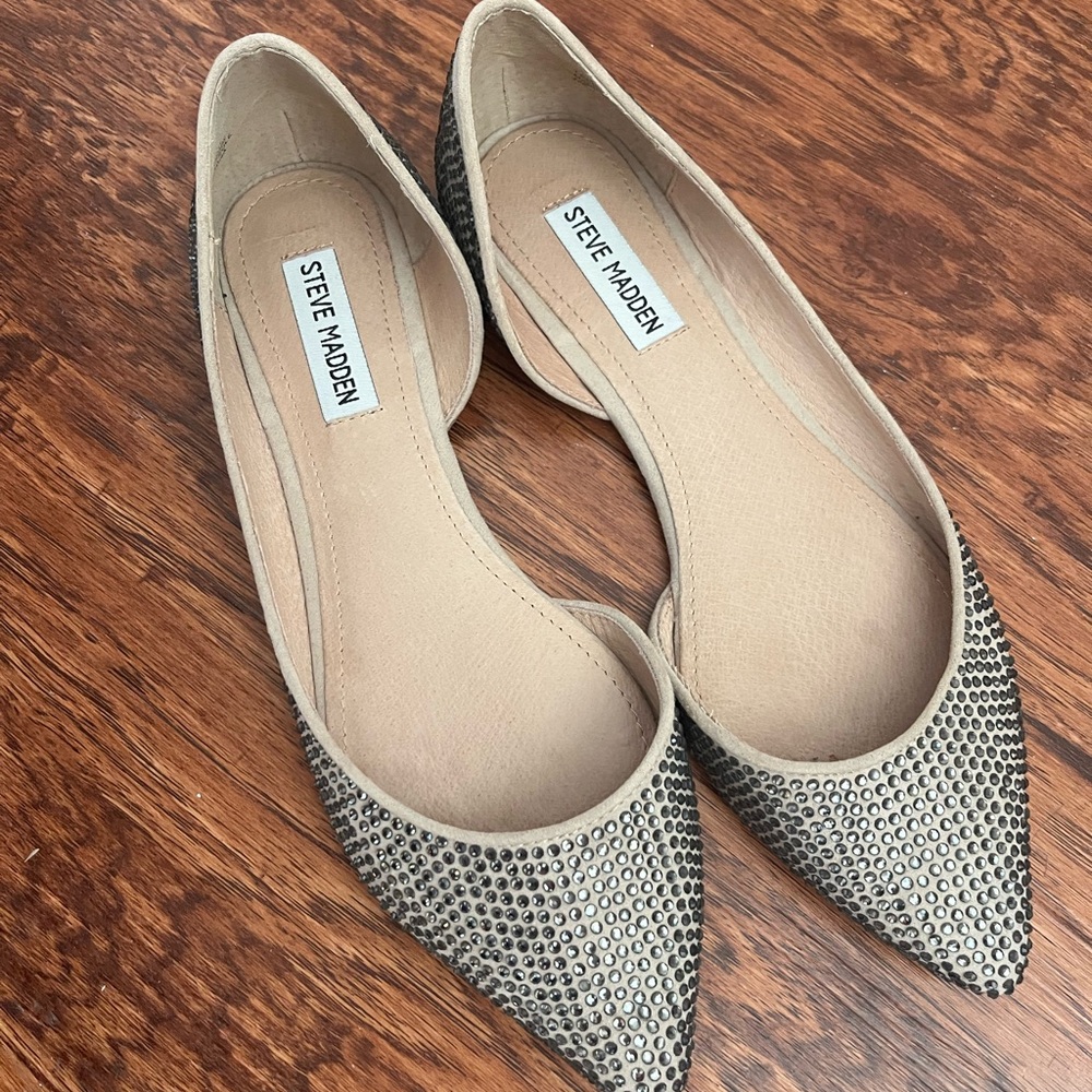 Steve Madden Beige Pointed-Toe Studded Flats